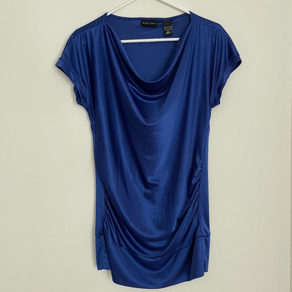 New York & Company Women's Winter Electric Blue Cinched Waist Drop Top Size S